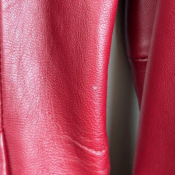 Siena Vintage 90's Red Leather Blazer Button Front Collared Lined Jacket Retro 4 - Picture 15 of 16